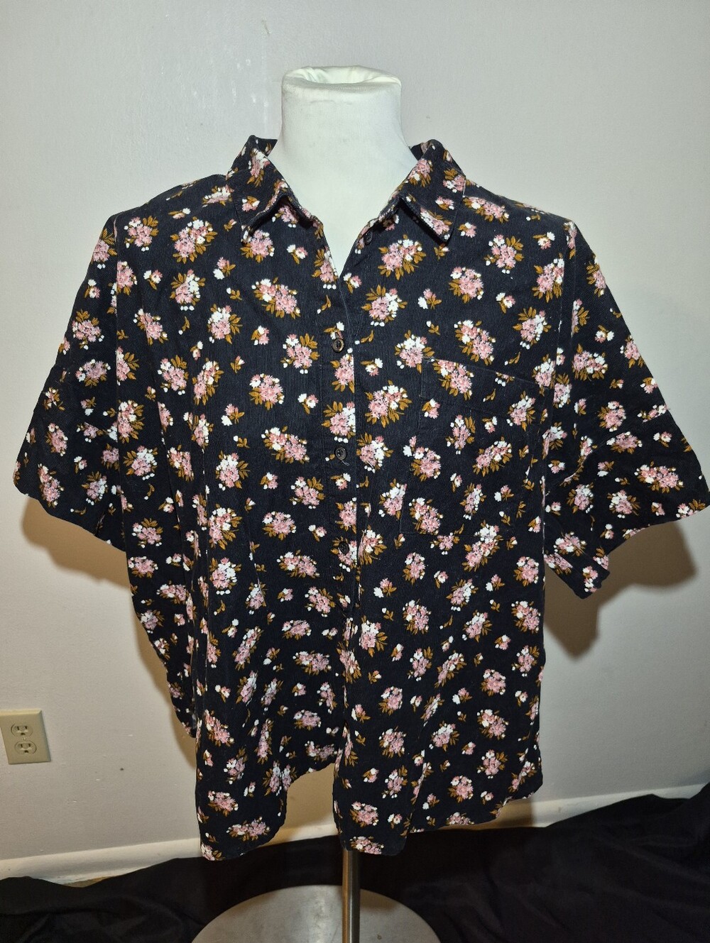 Xxl) Madewell Cotton Corduroy Short Sleeve Button Down Floral Print
